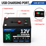 LiFePO4 12V 300AH 12V 200AH Battery Free Charger 12V Lithium Battery Built-In 300A BMS 6000+ Cycle For Solar RV Marine Energy