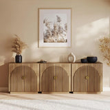 Set of 3 Modular Fluted Sideboard Buffet Cabinet with Storage, MidCentury Modern Console Table with Symmetrical Arched Doors, C