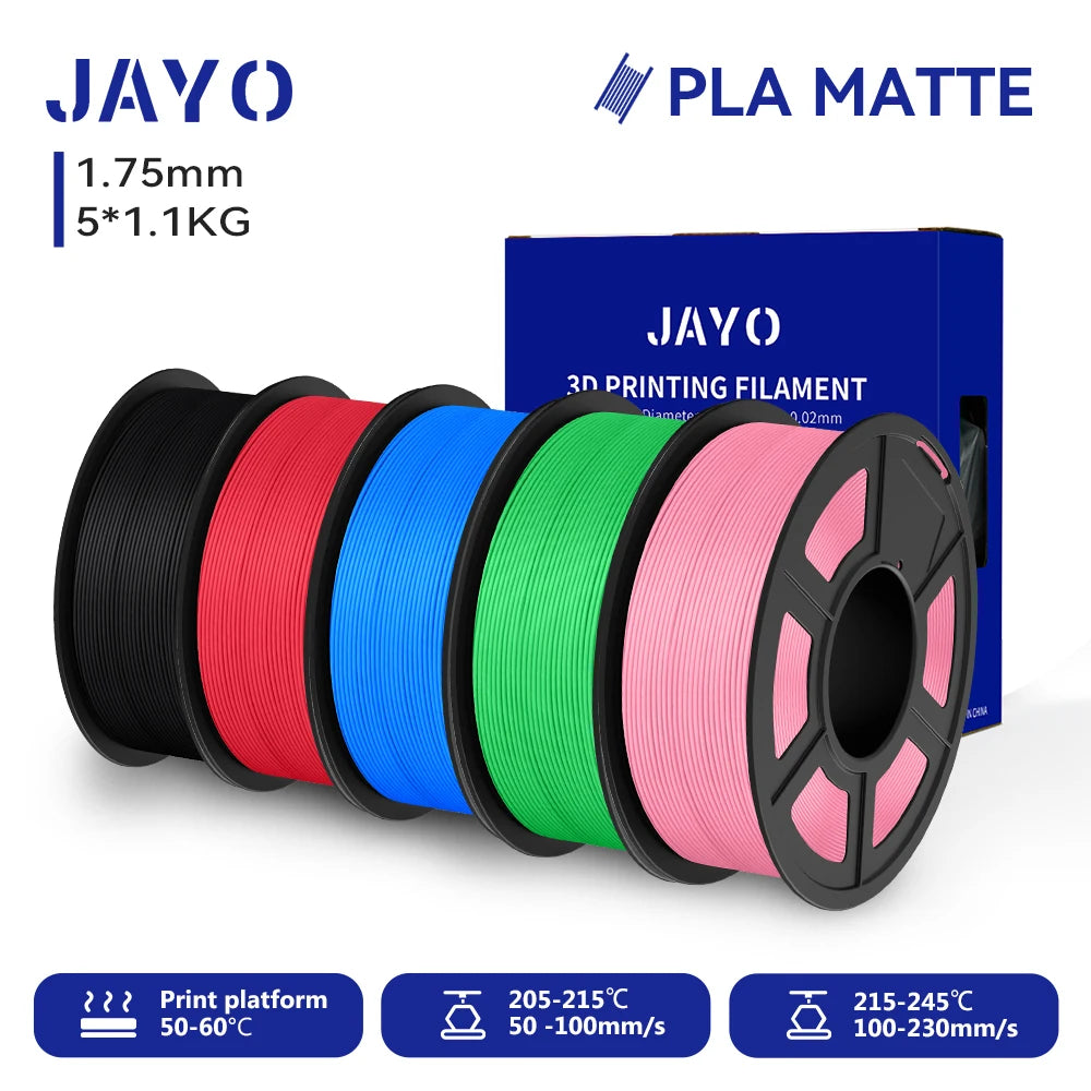JAYO PLA Matte 3D Printer Filament 1.75mm+/-0.02mm 5/10Rolls 100% No Bubble Non-toxic3D Printing Materials for 3D Printer& Pen