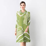 Miyake Pleated Dress Summer Fashion Loose Fit Long Sleeve Elegant Mid-Length Ideal for Covering Up and Relaxing Wear 2024