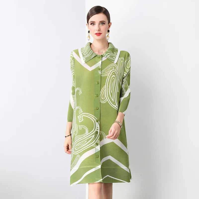 Miyake Pleated Dress Summer Fashion Loose Fit Long Sleeve Elegant Mid-Length Ideal for Covering Up and Relaxing Wear 2024