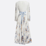 Elegant Long Sleeve Maxi Dress Women 2025 Summer Fashion Slim Floral Print V-neck Long Dresses Casual