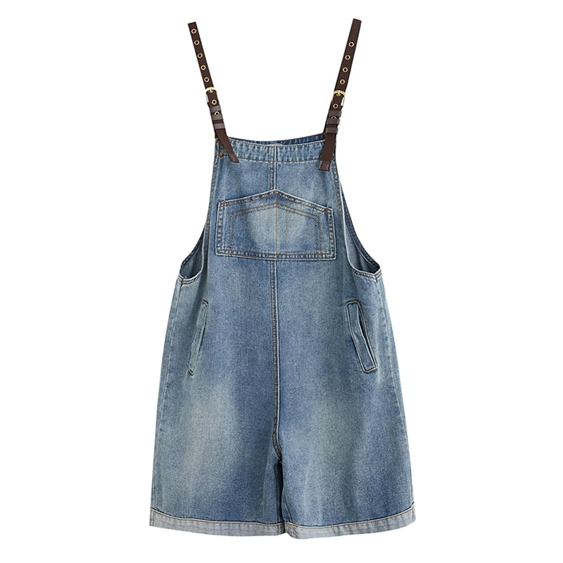 Anti-Aging High Waist Denim Overalls Women's Korean Sle Summer New Slimming Strap Jumpsuit Wide Leg orts Trendy