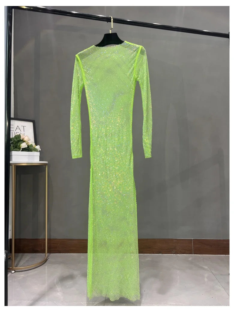 Club Apparel Sexy Rhinestone Dresses Long Sleeve Extra Diamond Dress
