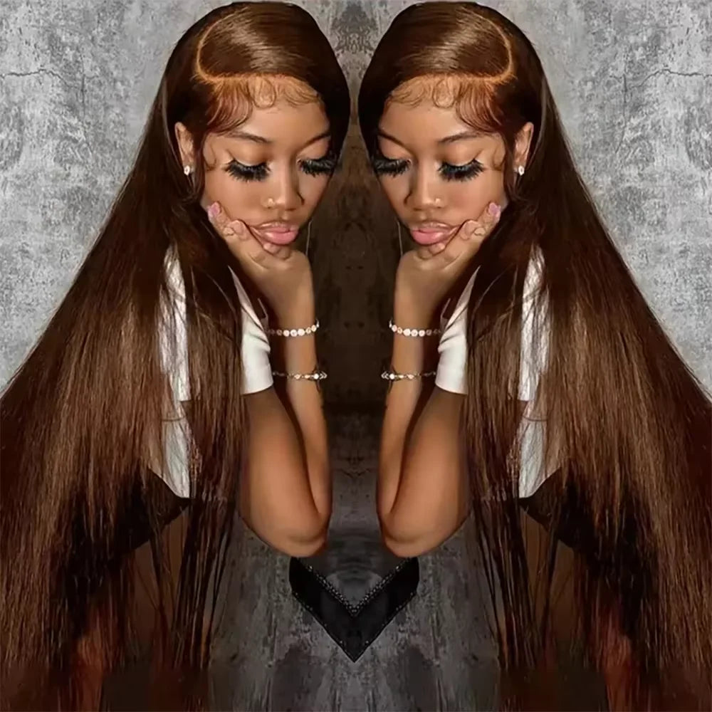 Bone Straight 13x6 Lace Frontal Wig 18-46 Inch 220 Density #4 Chocolate