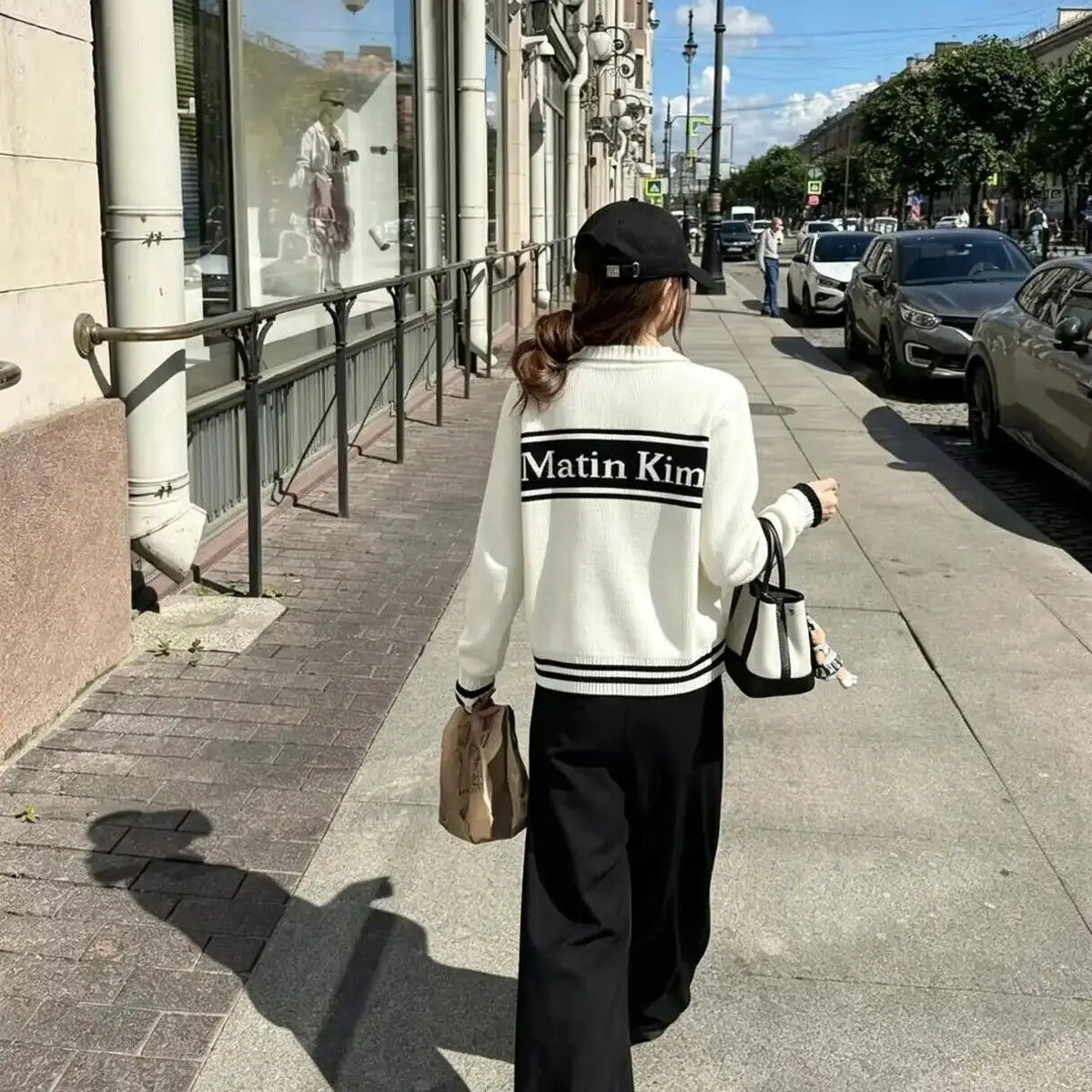 Matin Kim Logo Knit Zip Up Vest Stripe Jacquard Stand Collar Couple Unisex Top