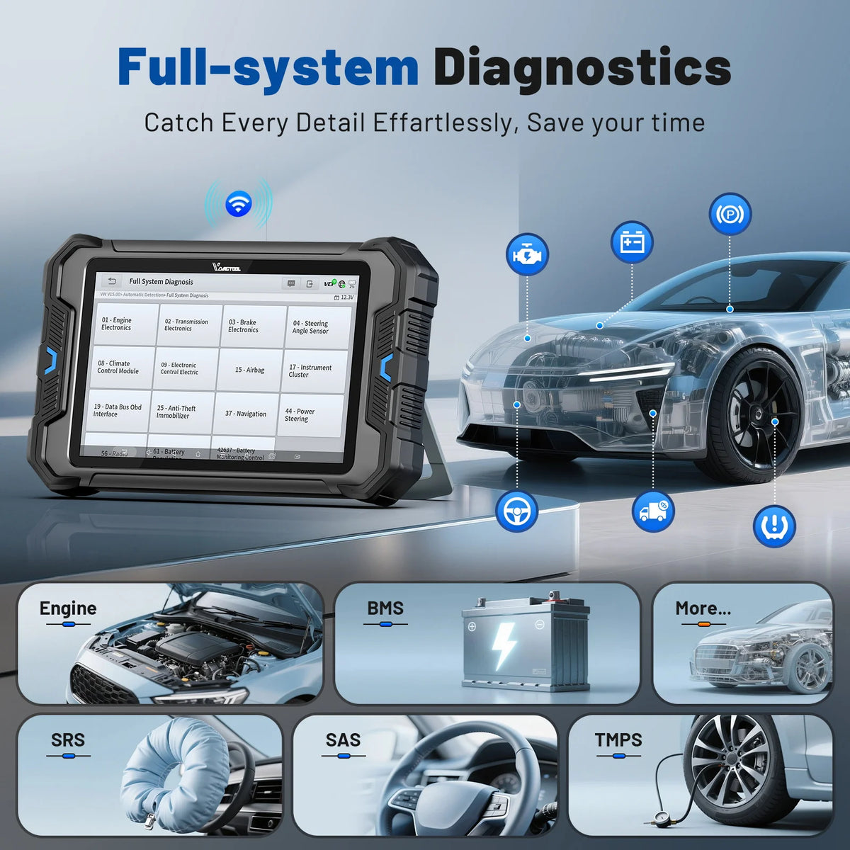 VDIAGTOOL VD80BT Bluetooth Car Diagnostic Tool WIFI Wireless Bidirectional Scanner with Topology Mappping FCA CANFD ECU Coding