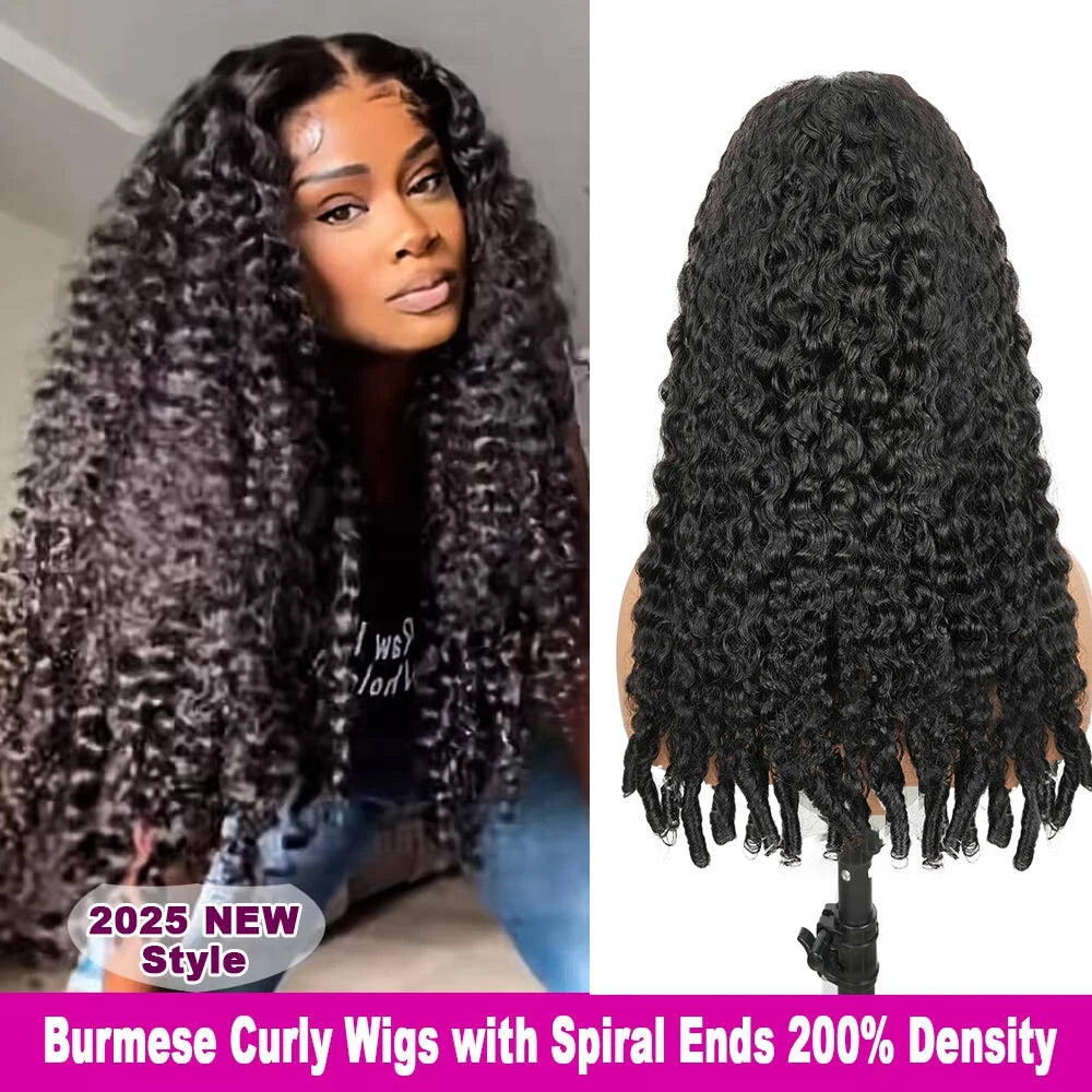 Burmese Curly Wigs Human Hair 7x6 Lace Frontal Wig 44 46 Inches For Women 7x6 Glueless Curly HD Lace Front Wigs With Spiral End