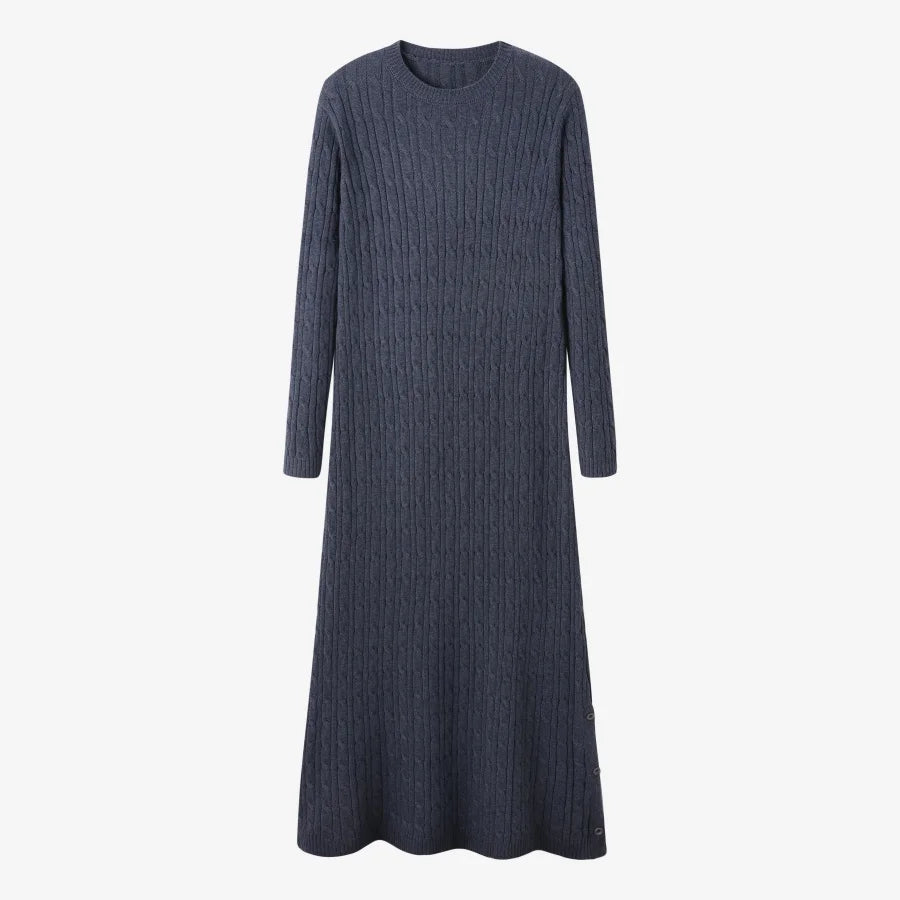 AS AW2025 cable knitting maxi dress soft Sweater round neck woman clothes with buttons