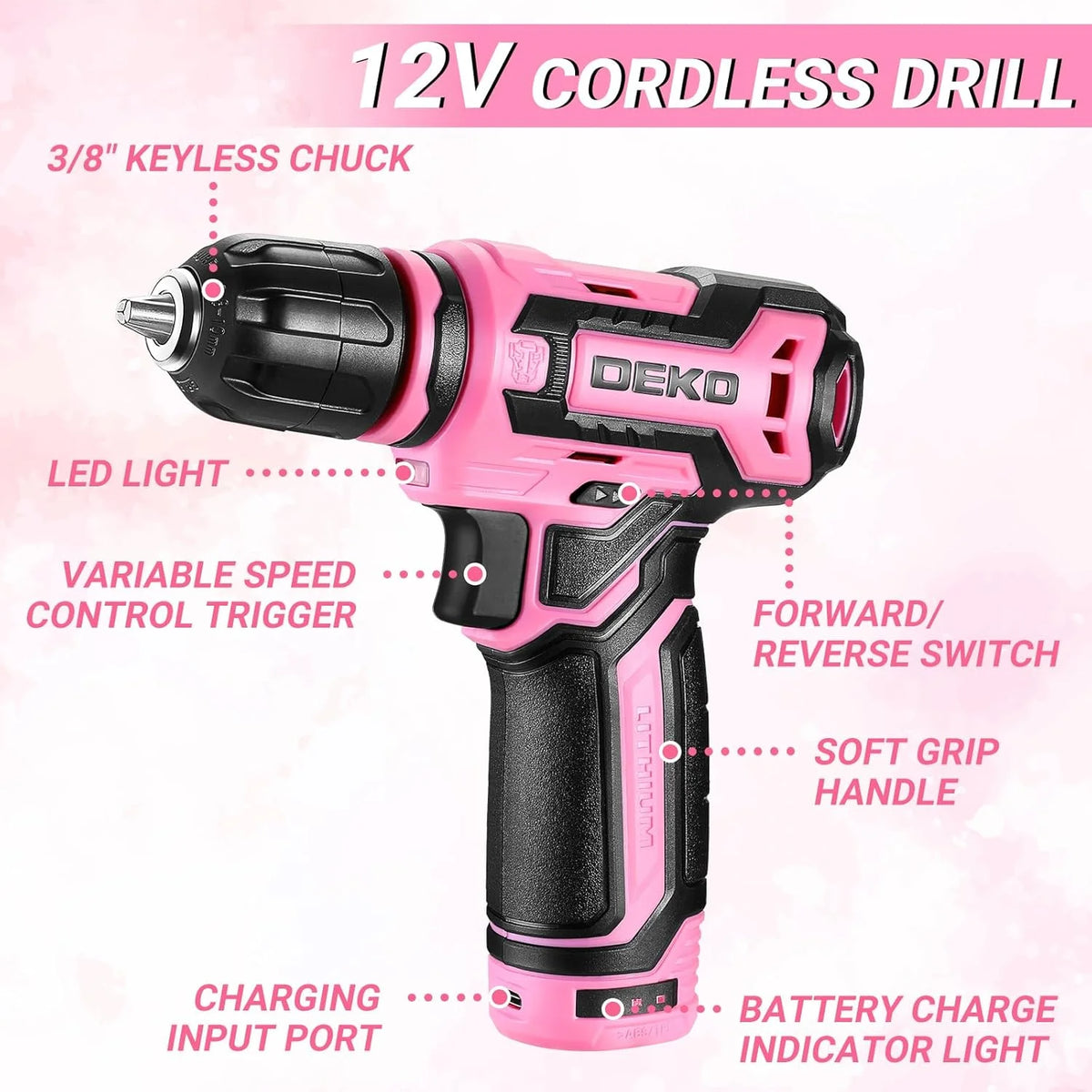DEKO Home Mechanic Toolbox with 12V Power Cordless Drill Hand Repair Tools Sets Combo Kits Storage Organizer Drawer Case