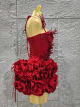 Christmas Style Women Sexy Strapless Florlas 2 PIeces Bodycon Mini Bandage Dress Nightclub Party Wedding Mermaid Outfit