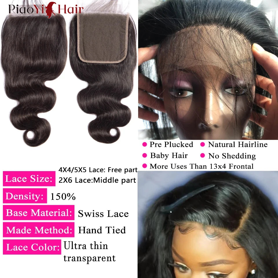 Body Wave Bundles 100% Human Hair with 4x4/5x5 Closure 20 22 24inch Raw Hair Extensions Bundles with 2x6 Midlle Part Closures