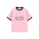 Hometown Romance LMSY Sonya Saranphat Same Top Color Blocked Border Printed Short Sleeved T-shirt Non-original Version