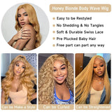 Honey Blonde Body Wave Lace Front Wig Human Hair #27 Colored Human Hair Wig PrePlucked 13x6 HD Lace Frontal Wigs For Black Women