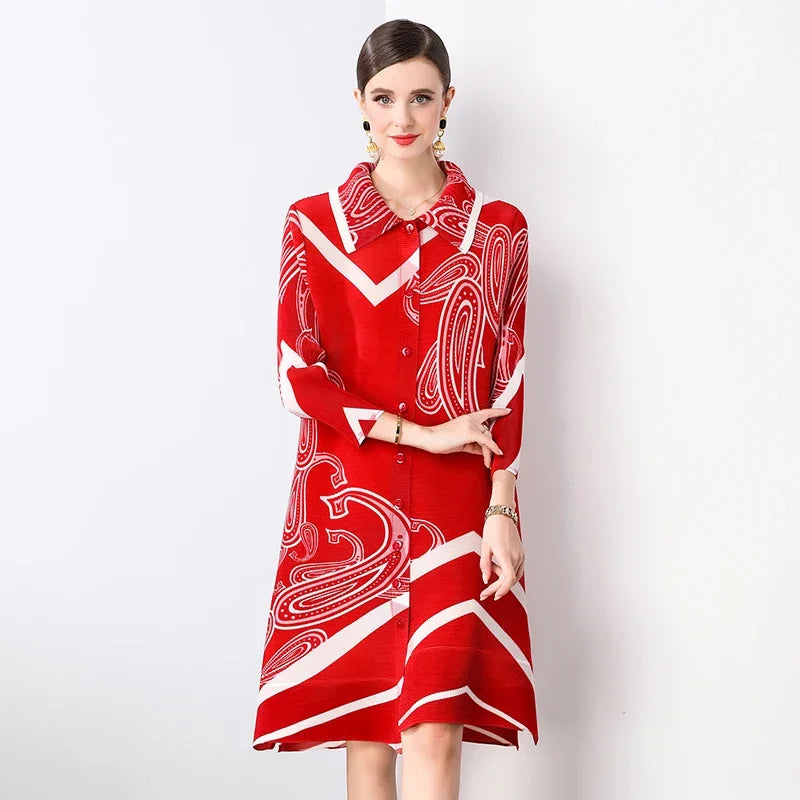 Miyake Pleated Dress Summer Fashion Loose Fit Long Sleeve Elegant Mid-Length Ideal for Covering Up and Relaxing Wear 2024