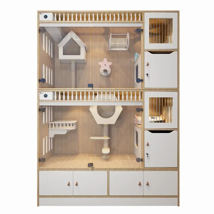 China manufacturer Top selling pet cages&houses multi function dog cat cage large pet furniture solid wood cat villa