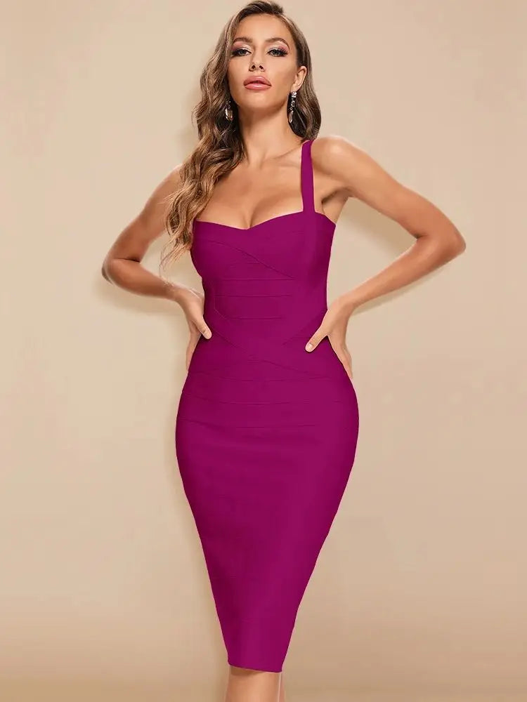 BEAUKEY Sexy Vintage Quality Evening Yellow Bandage Dress 2023 Women Summer Blue Midi Cross Dress Bodycon Party Ladies Vestidos