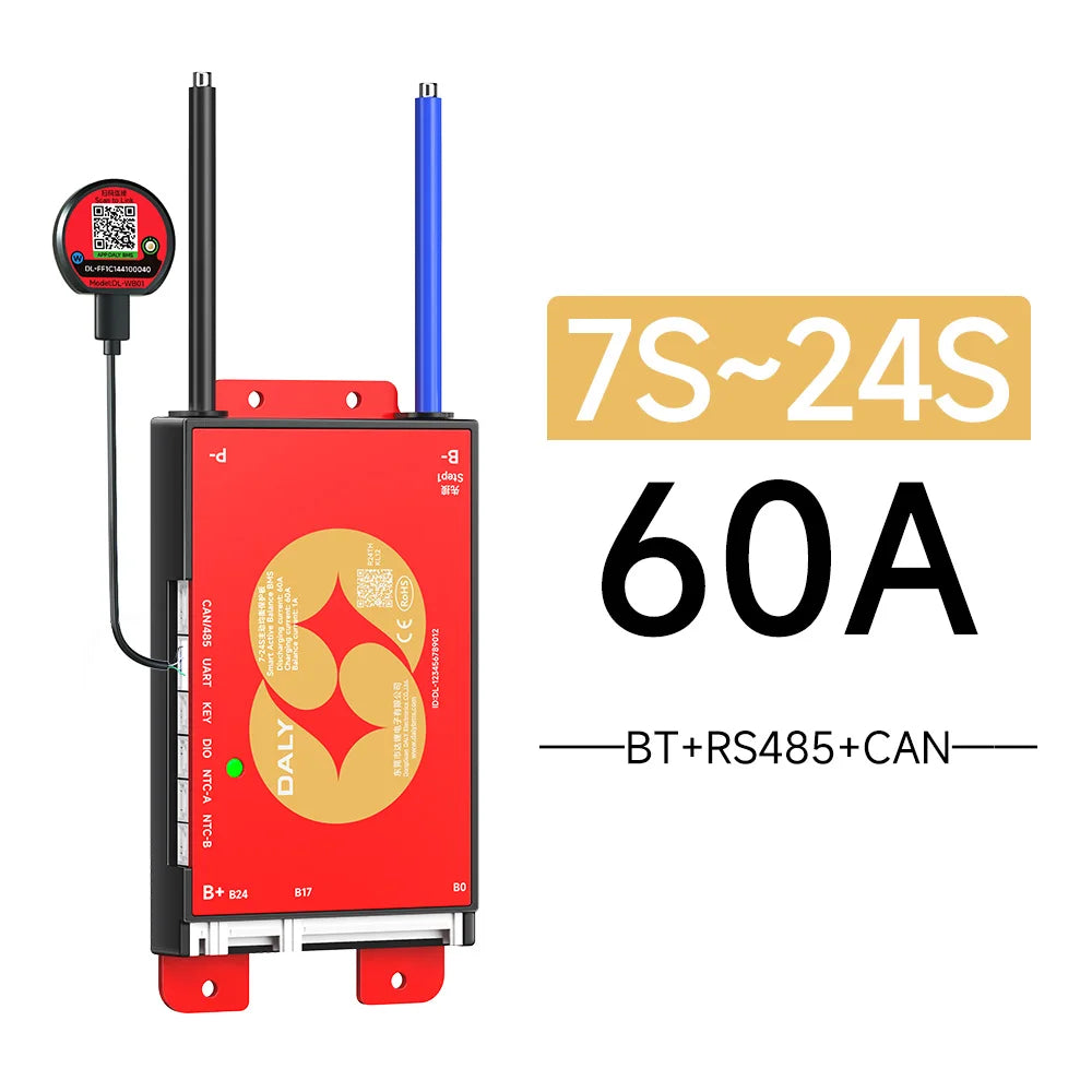 Daly Smart BMS 4S 7S 8S 24S 16S 17S 4S 40A 60A 100A 150A 1A Active Balance BMS for lifepo4 with wifi 4.3 LCD Built-in bt Li-Ion