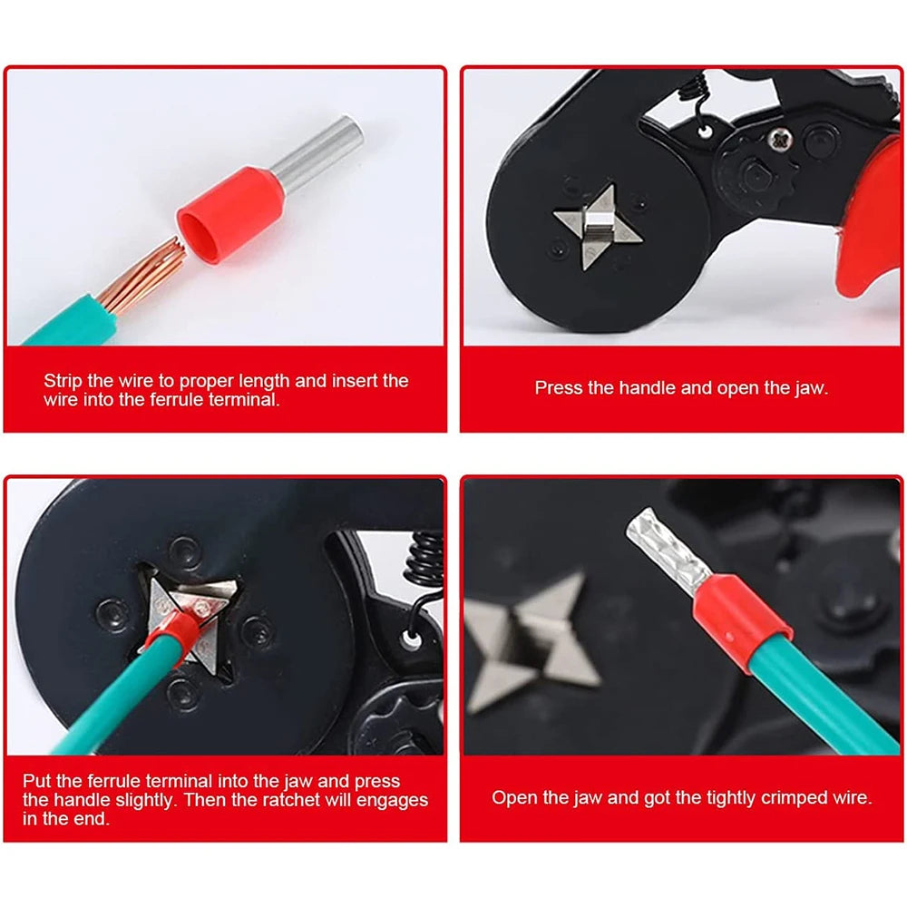 1250pcs Wire terminal crimping connector 0.25-10mm ² AWG23-7 Self adjusting ratchet wire crimping tool ferrule end crimping tool