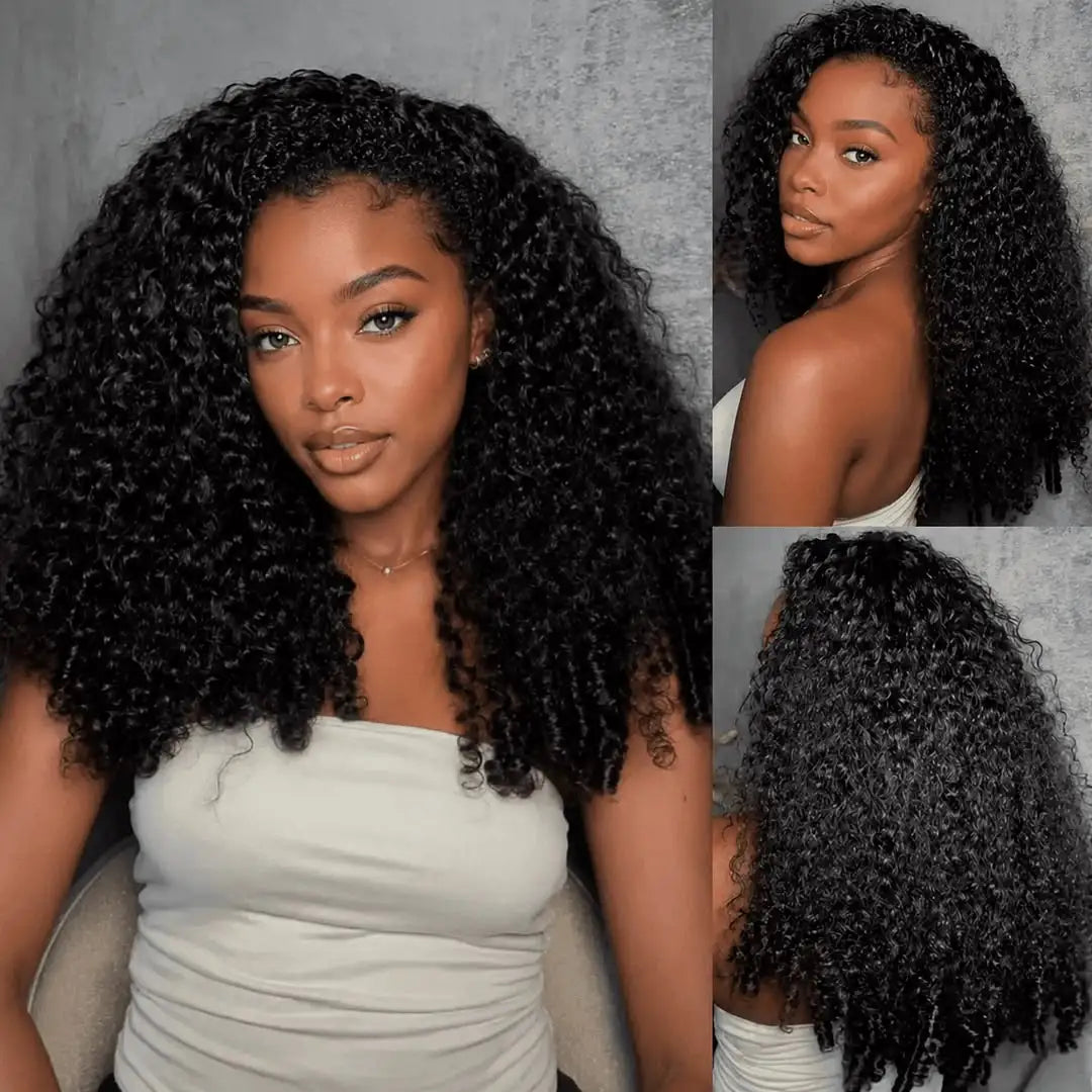 Burmese Curly 3 IN 1 Half Wigs Human Hair With Drawstring 210 Density Burmese Curly Hair Half Wig Deep Wave Ready to Wear Half Wigs Full Machine Wig