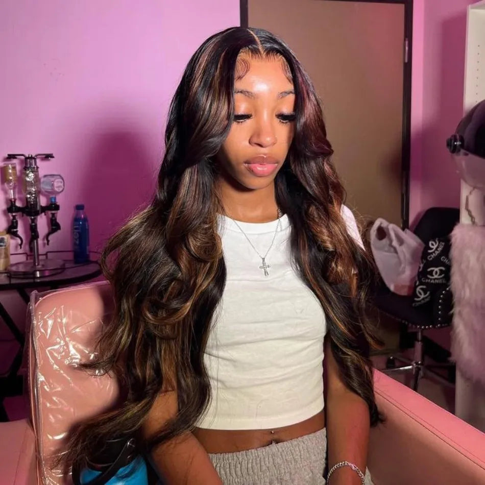 P1B30 Highlight Ombre Body Wave Human Hair Wigs 13X6 Hd Lace Frontal Wig