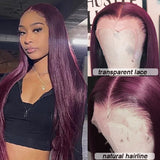Burgundy Straight 13x6 HD Lace Frontal Wig Pre Plucked Remy Hair 99J Red Transparent Lace Front Human Hair Wigs With Baby Hair