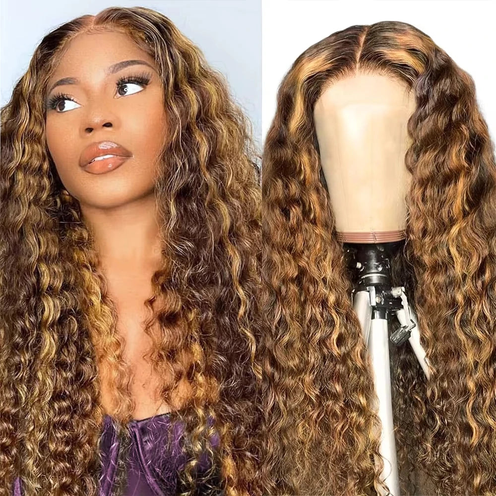 13x4 13x6 Hd Lace Frontal Wig Water Wave 4/27 Highlight Wig Deep Wave Curly Wigs Pre Plucked Brazilian Human Hair for Women