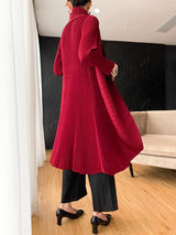 Miyake Pleated Women's Long Jacket 2025 Winter Turn-down Collar Pen Stitch Long Sleeve Windbreaker Loose Oversize Cardigan Coats