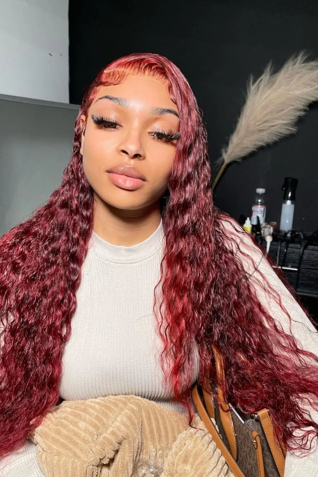 34 Inch 200% Density 99J Burgundy Wine Red 13x4 Lace Front Wigs With Natural Deep Wave, Transparent Lace And Baby Hair, Pre-Pluc