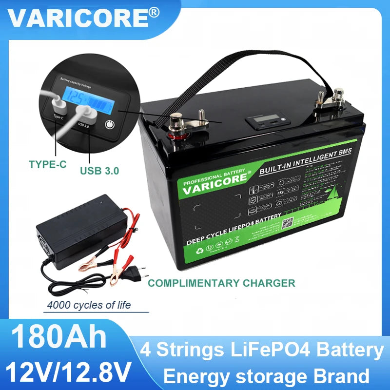 VariCore 12V/24V/36V/48V 360Ah 340Ah 180Ah 100Ah 120Ah LiFePO4 Battery for 4s 8s 10s 16s Solar Touring Car Golf Cart Duty-free