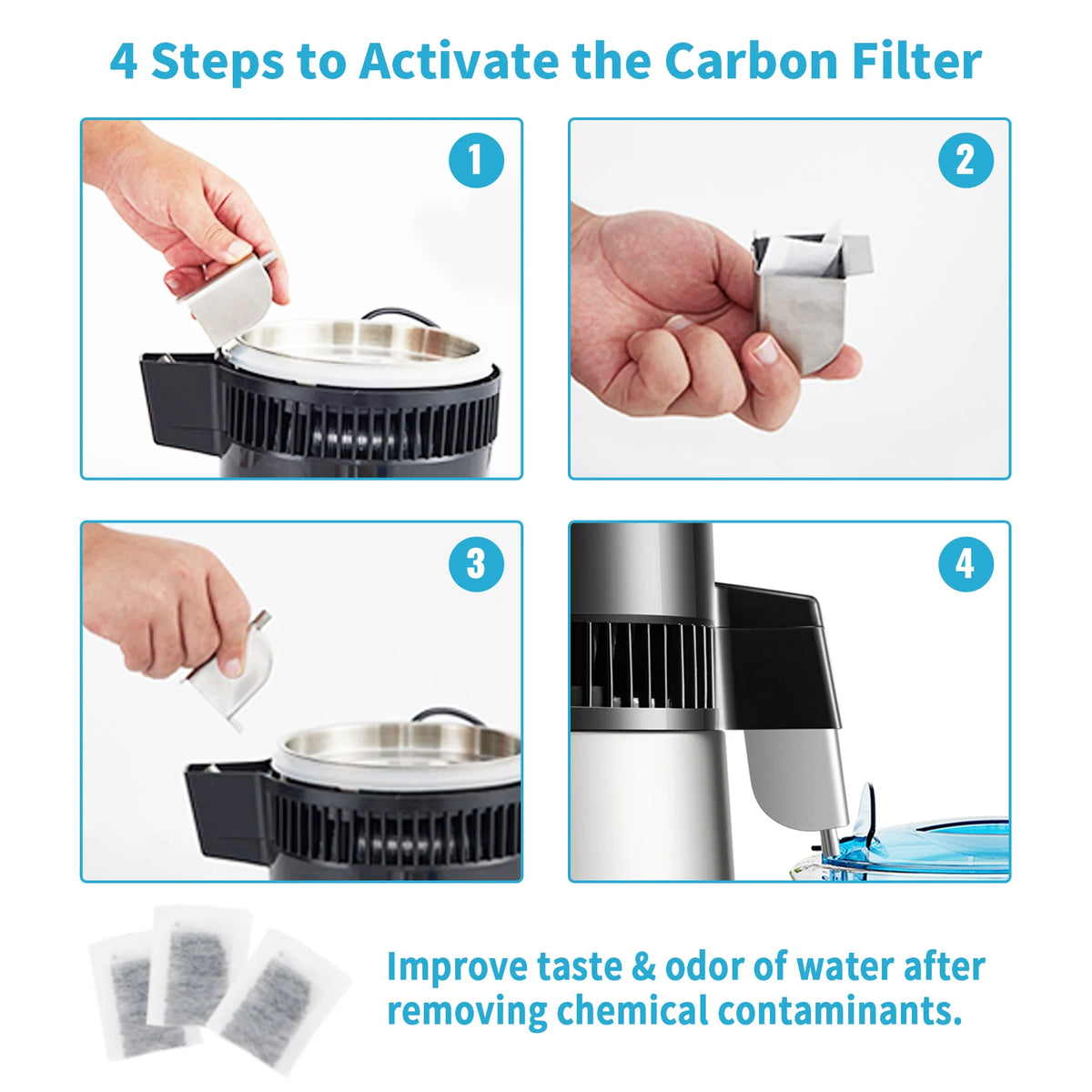 SucceBuy 4L Water Distiller Purifier Filter 1 L/H Distilling Speed Dispenser Drinking Bottle Softener Touch Screen Home Use