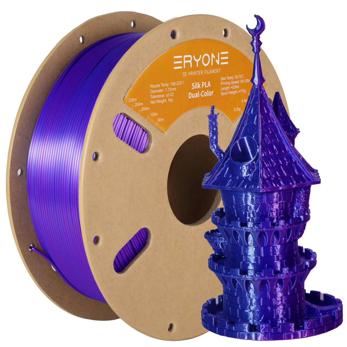 ERYONE 3/5/10KG Dual Color Silk PLA Filament 3D Print,Multicolor Available,Diameter:1.75mm,Tolerance:+/-0.03mm,1KG/Spool