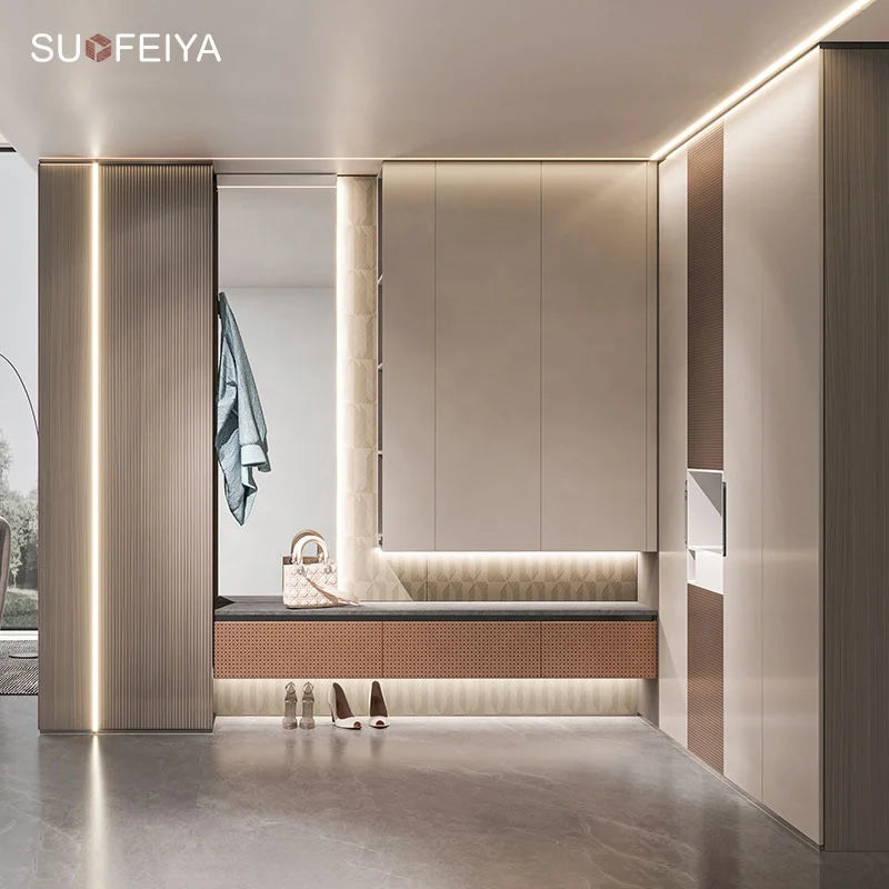 Customized Complete Modern l Shaped Easy Assemble Bedroom Gray Almirah Wardrobe Design