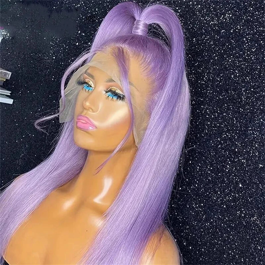 13x6 Purple Lace Front Human Hair Wig Brazilian 613 Blonde Pink Grey