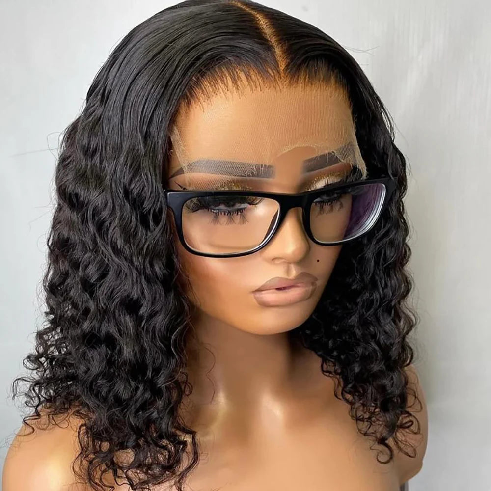 Pre Cut No Glue Water Wave 13x6 Bob Wigs Curly 7x5 Glueless Wig Human