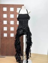Women Sexy Short Dress Three Piece Sets Sexy Halter Neck Folds Ruffled Dress+Lace-up Corset Top+Shorts Suits Party Cocktail