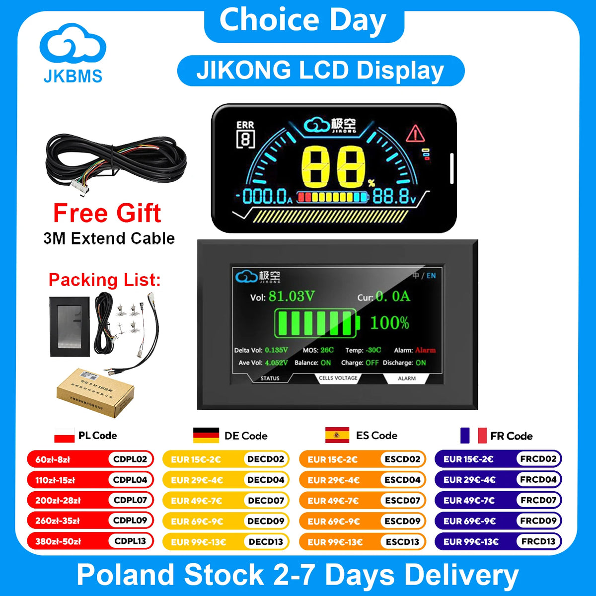 JIKONG BMS LCD Display 2.3 4.3 Inch Lithium Battery Smart Bms Accessories Intelligent Battery Level Indicator JIKONG BMS Monitor
