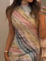 Stand Collar Sweet Patchwork Mini Dress, Women Summer Sleeveless Chic Sheath Dress, Fashion Casual Simple Ladies Dress Vestidos