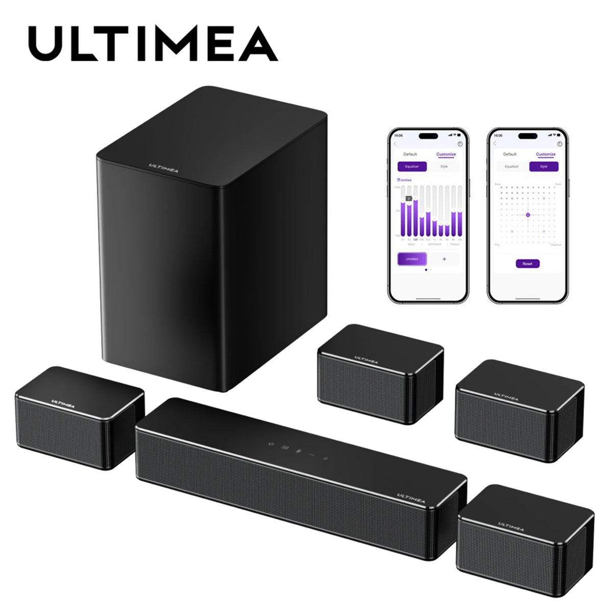 ULTIMEA 7.1 Surround Soundbar, 3D Virtual Surround Sound System with Subwoofer,2 Rear Speakers, Home Theater TV Speakers,Black