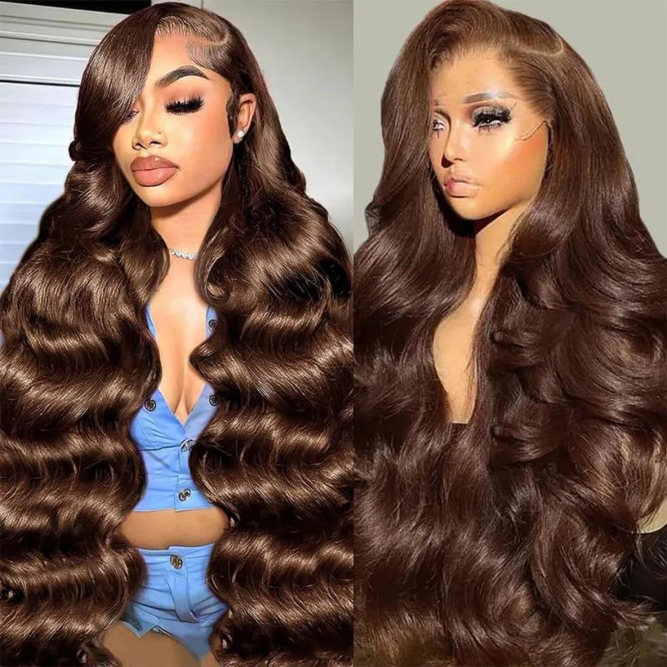 Chocolate Brown Body Wave Human Hair Wigs 13X6 Hd Lace Frontal Wig 13X4 Human Hair 250 Density Colored Pre Plucked Brazilian Wig