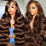 Chocolate Brown Body Wave Human Hair Wigs 13X6 Hd Lace Frontal Wig 13X4 Human Hair 250 Density Colored Pre Plucked Brazilian Wig