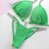 NPC IFBB Competition Bikini Suit for Women, Rhinestone Connectors, Scrunch Bikini, Sky Blue