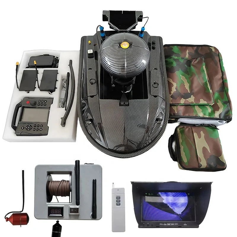 Underwater Camera 7" Monitor Carp Fishing Bait Boat Sonar Fish Finder GPS ABS Hull RC Fishing Drone Baitboat Two 15.6Ah Battery
