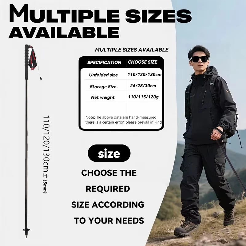Local+ 2PCs Carbon Fiber Foldable 5-Sections Ultra-Light 110g Trekking Poles Walking Cane, 110/120/130cm Fixed Length Hiking Sticks for Outdoor Camping, City Running, Travel, Men Women Lightweight Portable Gear Caron Fiber Black Tech