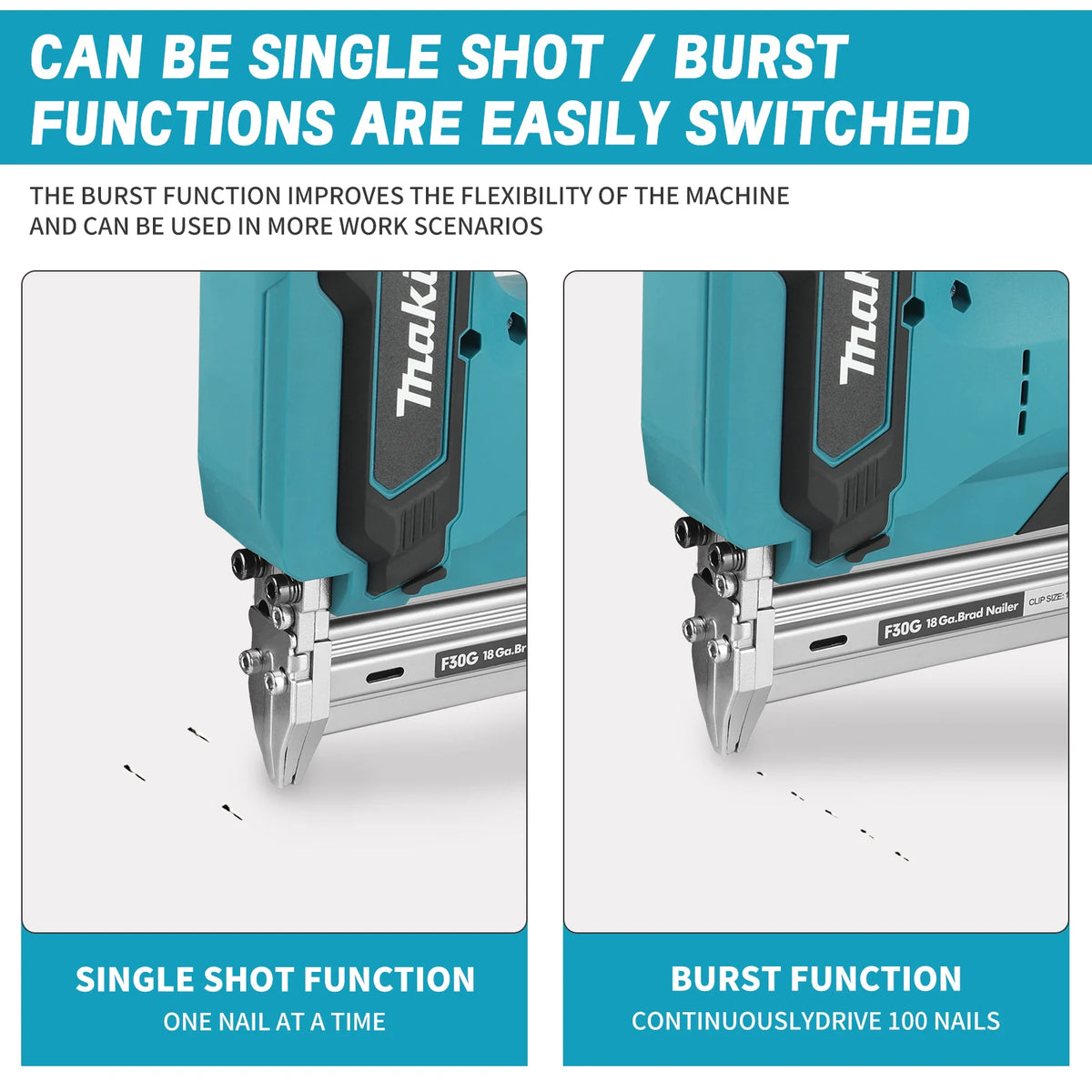 Makita Cordless Nail Gun:10-30mm Nails,2 in 1 Electric Stapler Gun Drives 2 Inches Nailer for Upholstery and Woodworking