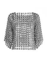 TWOTWINSTYLE Hollow Out Patchwork Pearls T Shirts For Women Round Neck Long Sleeve Sexy Slimming Pullover T Shirt Female Style