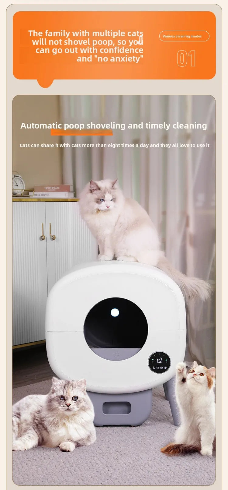 Smart Cat Litter Box, Fully Automatic Cleaning, Deodorization, Fully Enclosed Electric Cat Toilet, Oversized Cat Litter Box