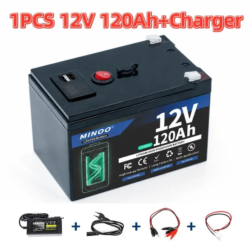 LiFePO4 12V 300AH 12V 200AH Battery Free Charger 12V Lithium Battery Built-In 300A BMS 6000+ Cycle For Solar RV Marine Energy