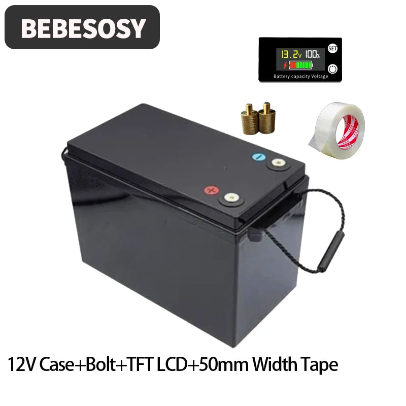 Case 12V 280AH DIY Battery Case Portable Battery Box 230AH 4S Optional 200A BMS 2A Active Balance TFT LCD Tape Bolt For RV