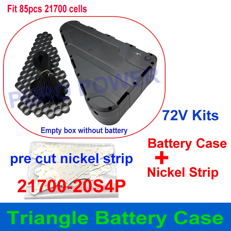 Triangular Battery Box Fits 85pcs 21700 Cells Triangle Case 36V 48V 52V 60V 72V Pre Cut Nickel Strip for DIY EBike Battery Pack